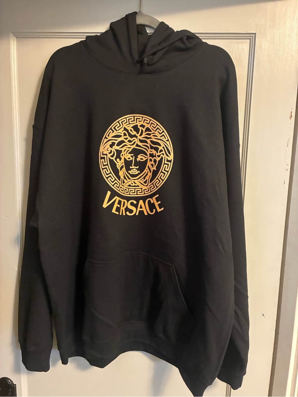 Versace style Black Hoodie with Gold Medusa Emblem (new)